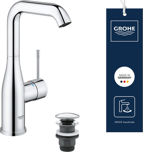 Grohe essence wastafelkraan - hoge draaibare uitloop - met klikwaste (push open) - aquacalibrator