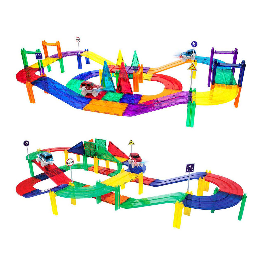 Picasso tiles tactic - constructiespeelgoed - magnetic tiles - magnetische tegels - race track - stem speelgoed - magnetische racebaan met 2 led auto's - 50-delig - vanaf 3 jaar