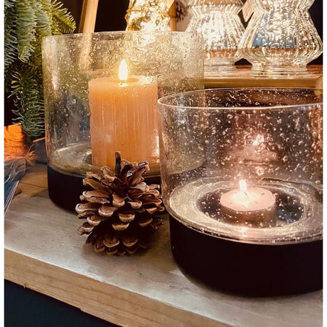 Hbx natural living kaarshouder bubbelglas h13d13 zwart
