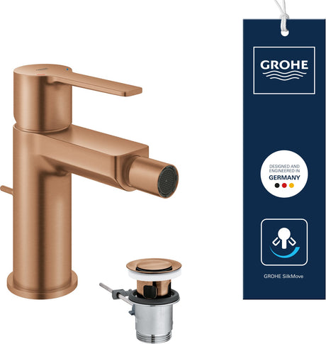 Grohe lineare s-size bidetmengkraan – kogelgewricht – aquacalibrator – met trekwaste – geborsteld warm sunset