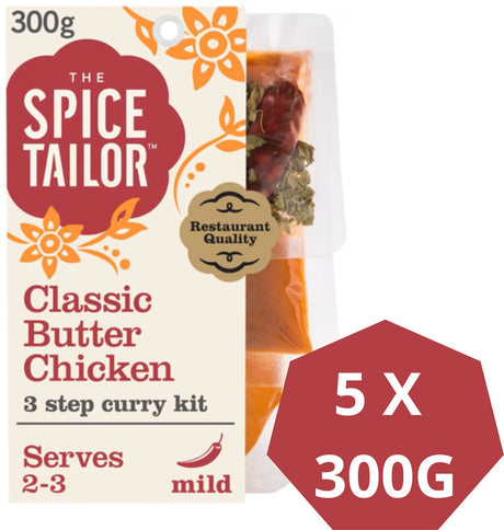 The spice tailor classic butter chicken - indiase curry - maaltijdpakket met indiase kruiden - voordeelverpakking - 5 x 300 gram