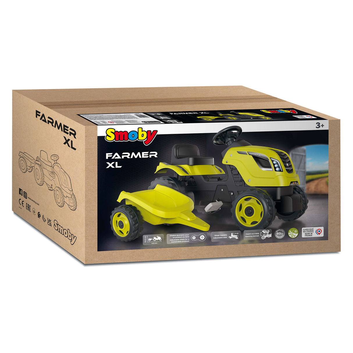 Smoby Farmer XL Steptractor with Trailer Green