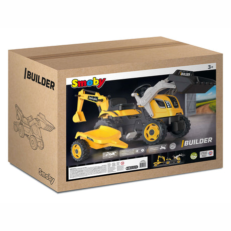 Smoby Builder Max Excavator Tractor con remolque amarillo