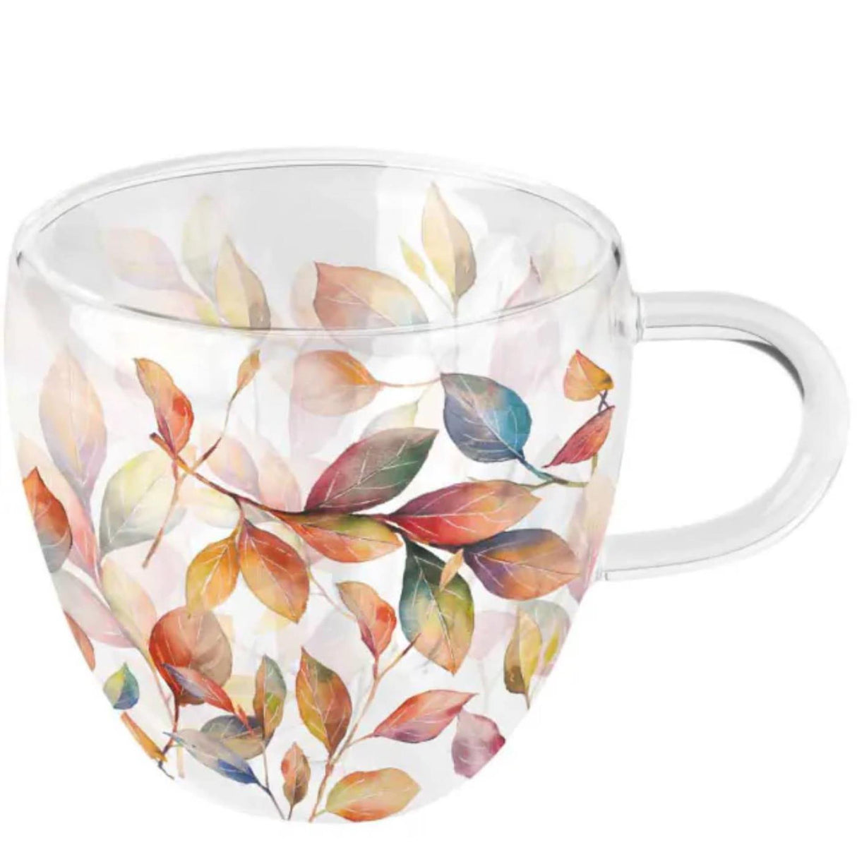 Ambiente dubbelwandig glas colourful leaves 200ml dia10x9,5cm