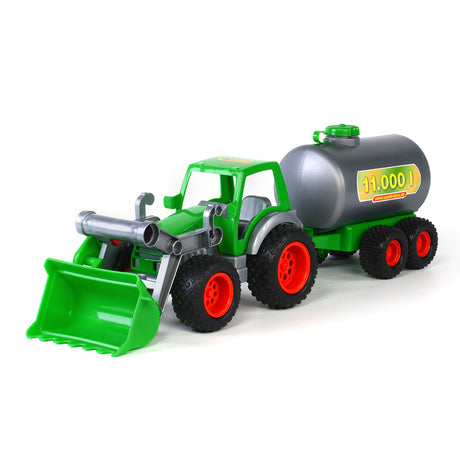 Wader tractor met voorlader en tanker - groen kunststof - 3-6 jaar