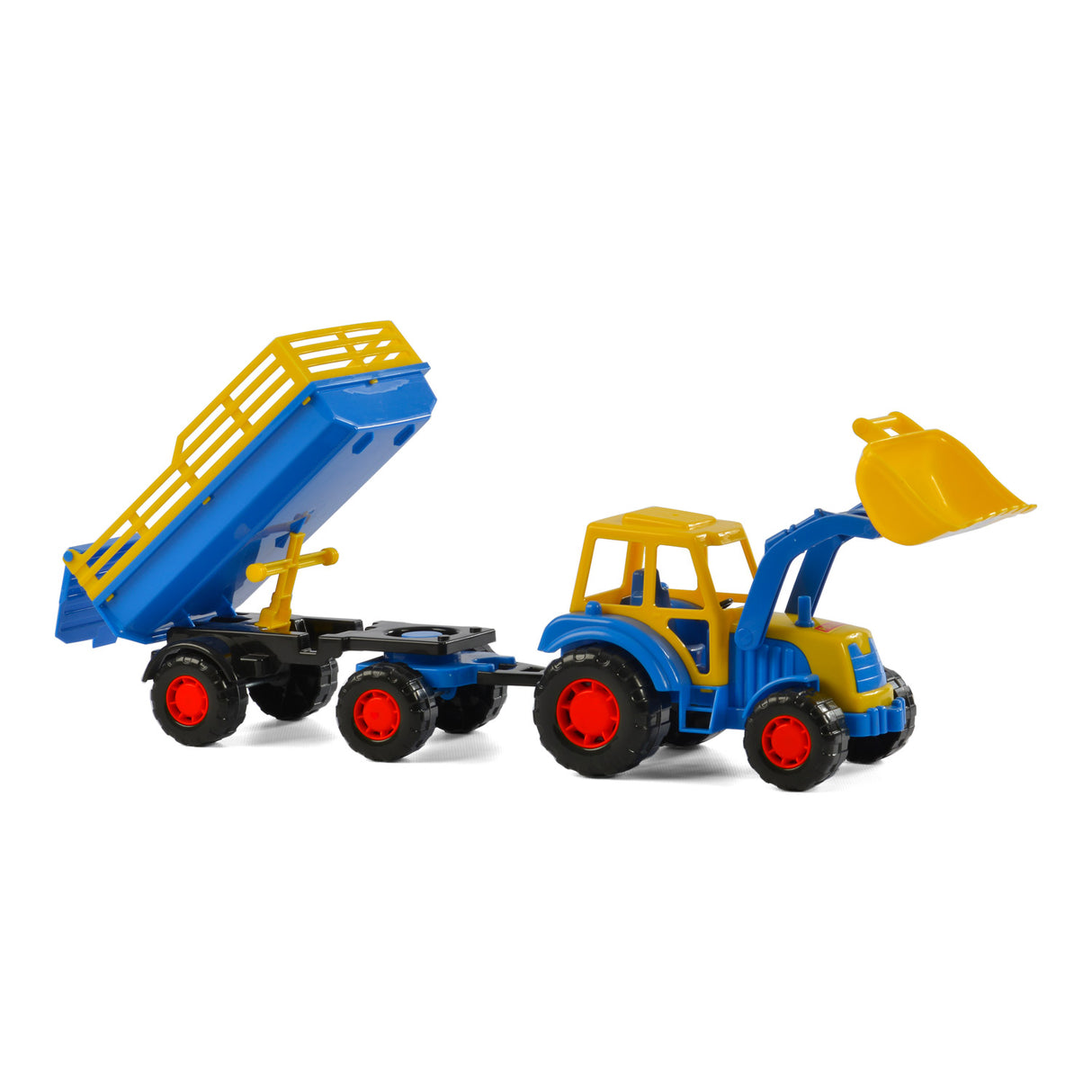 Cavallino Toys Cavallino traktor med frontlæsser og tilhænger blå