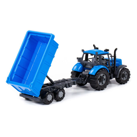Cavallino tractor met kiepwagen aanhangwagen blauw, schaal 1:32