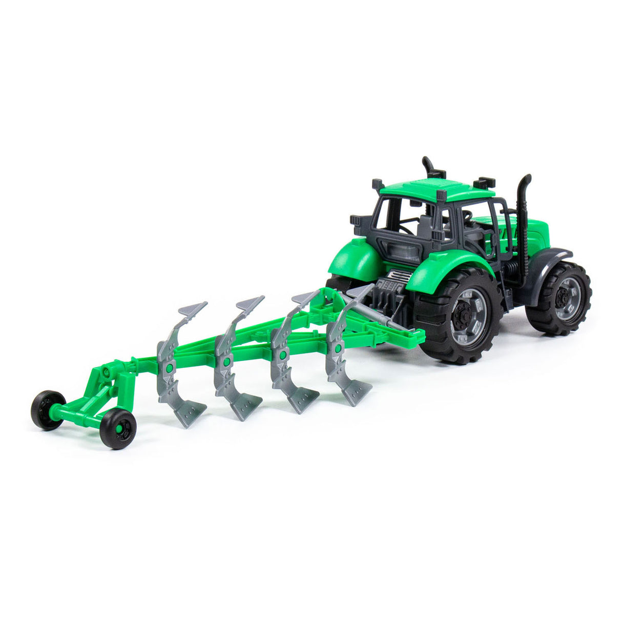 Cavallino toys cavallino tractor met ploeg groen, schaal 1:32