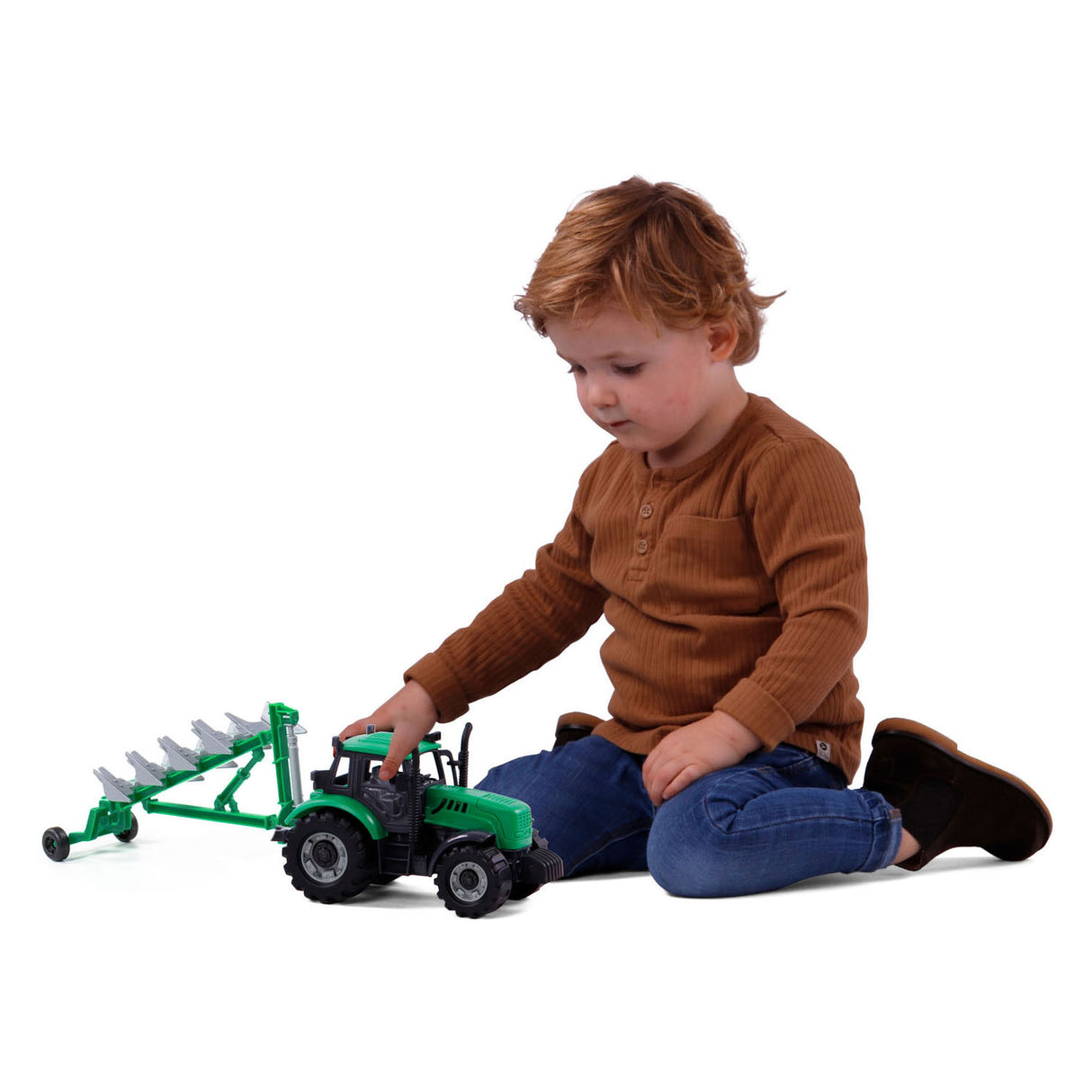 Cavallino toys cavallino tractor met ploeg groen, schaal 1:32