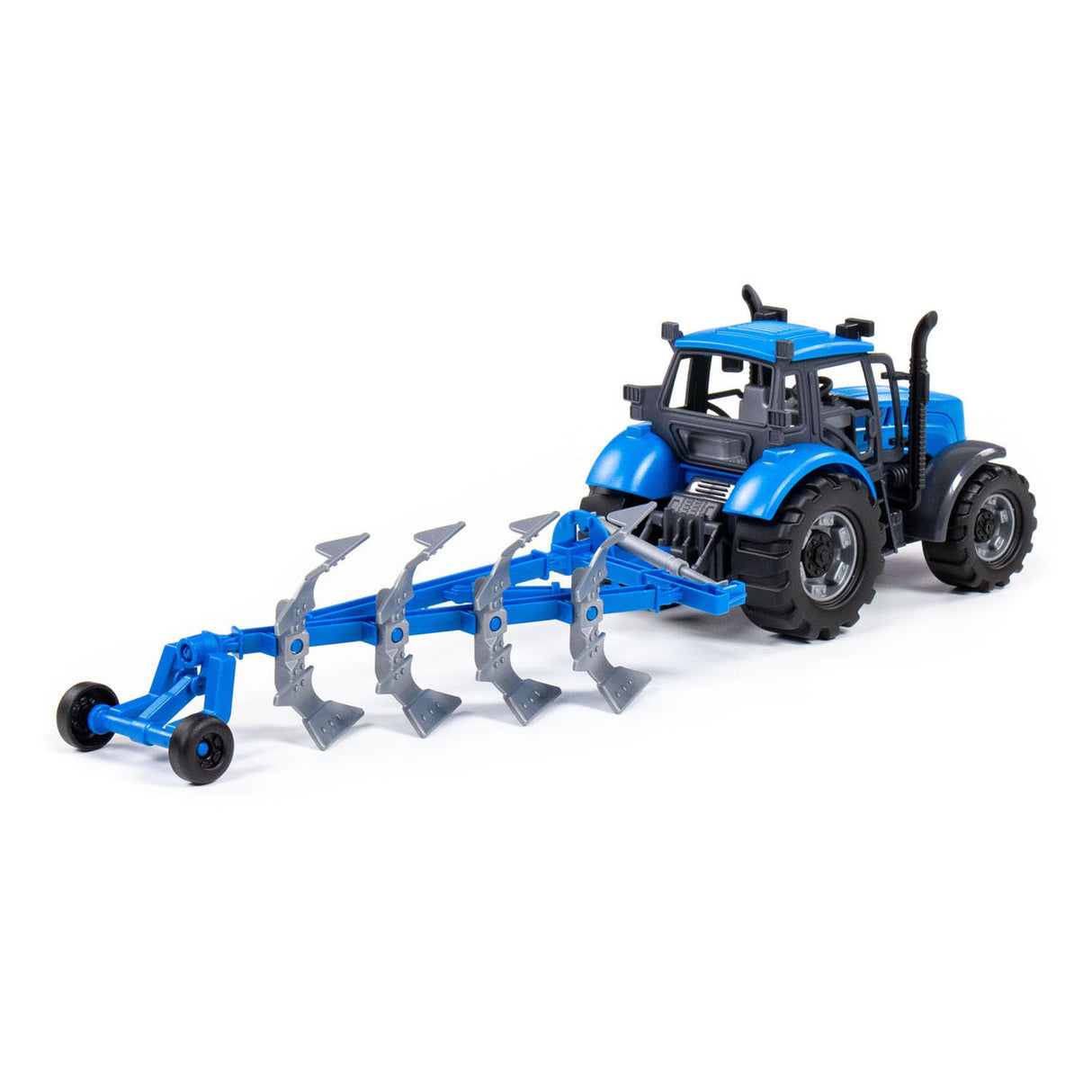 Cavallino toys cavallino tractor met ploeg blauw, schaal 1:32