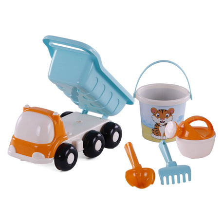 Cavallino strand kiepwagen met emmerset blauw, 5dlg.