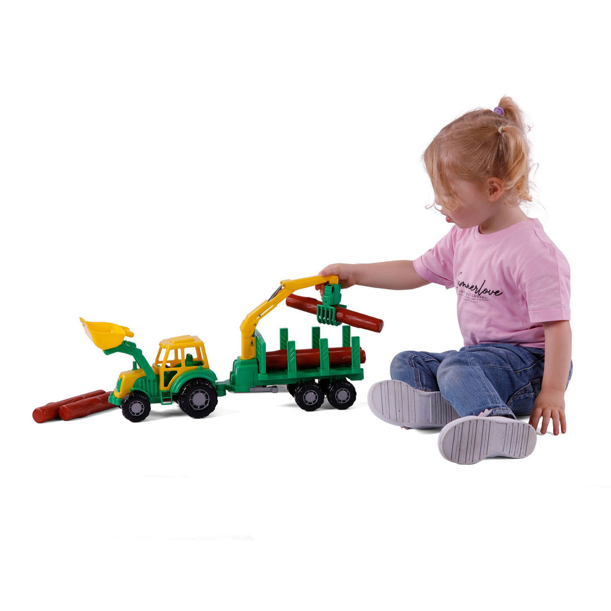 Cavallino Toys Cavallino Junior tractor with tap Trailer and wood, 46cm