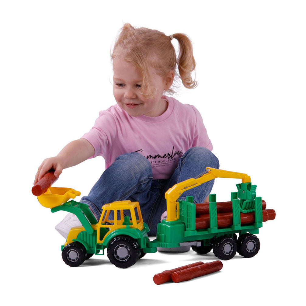 Cavallino Toys Cavallino Junior tractor with tap Trailer and wood, 46cm