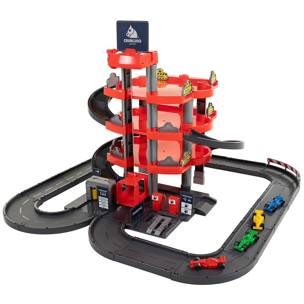 Cavallino toys cavallino racing parkeergarage met 4 verdiepingen en auto's speelset