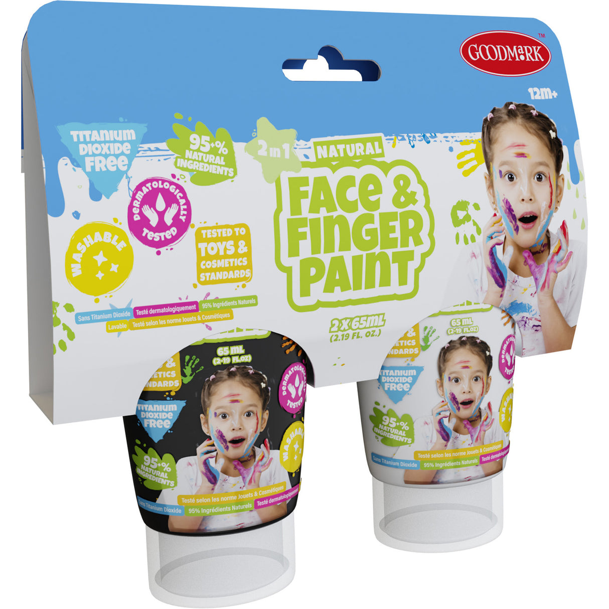 Boti natural face fingerpaint tube - zwart en wit, 2x65ml