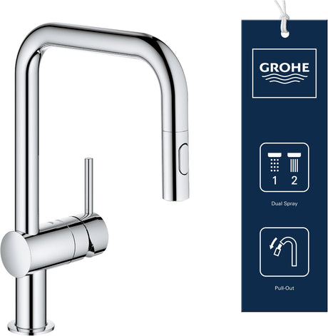 Grohe minta keukenkraan - met uittrekbare handdouche - 2 straalsoorten - chroom