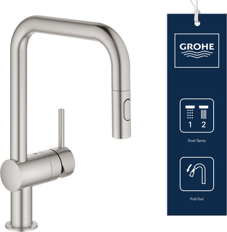 Grohe minta keukenkraan - met uittrekbare handdouche - 2 straalsoorten - rvs (supersteel)