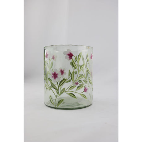 Mansion atmosphere vaas glas met roze bloemen 13x13x15cm