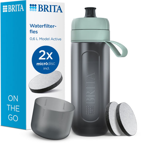 Brita - fill go - drinkfles active voor volwassenen - 0,6l - limoengroen - inclusief 1 microdisc filterpatroon - ideaal voor drinkflessen