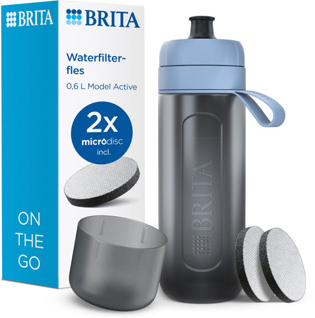 Brita - fill go - drinkfles active voor volwassenen - 0,6l - donkerblauw - inclusief 1 microdisc filterpatroon - ideaal voor drinkflessen
