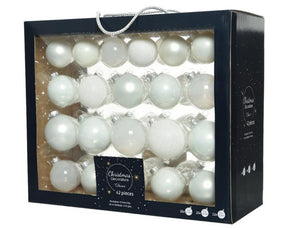Decoris kerstballenset van glas winter wit box a 42 stuks