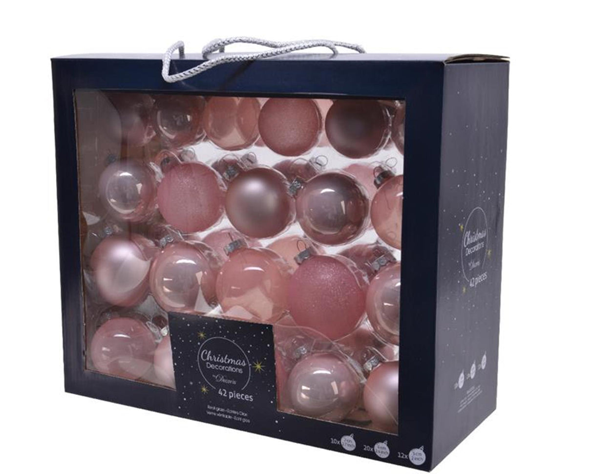 Decoris kerstballenset glas mix poederroze 42 st