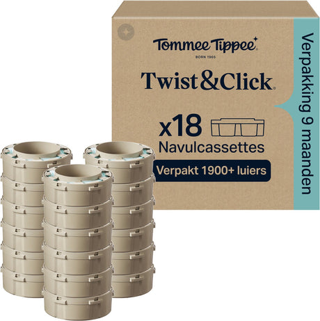 Tommee tippee twist click origineel luieremmer navullingen - 18 st x 10,5m navulcassettes- kleuren kunnen afwijken