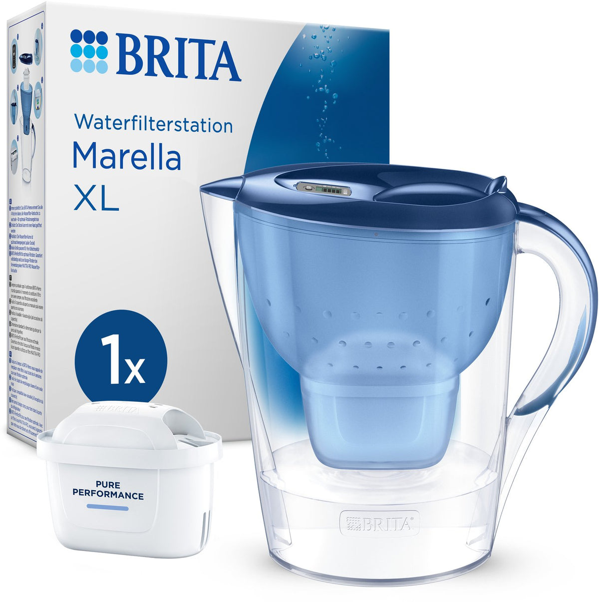 Brita waterfilterkan marella xl - 3,5l - blauw - incl. 1 maxtra pro pure performance waterfilterpatronen