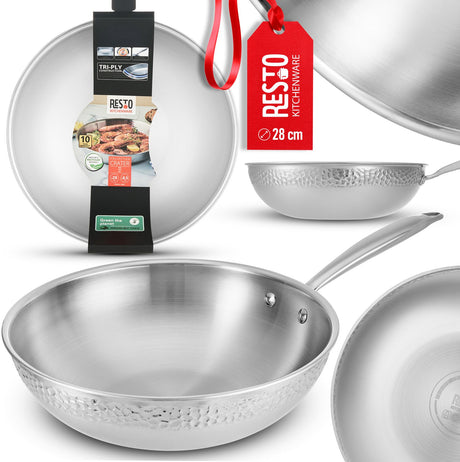 Resto merkloze wokpan 28cm tri-ply inductie, roestvrij staal