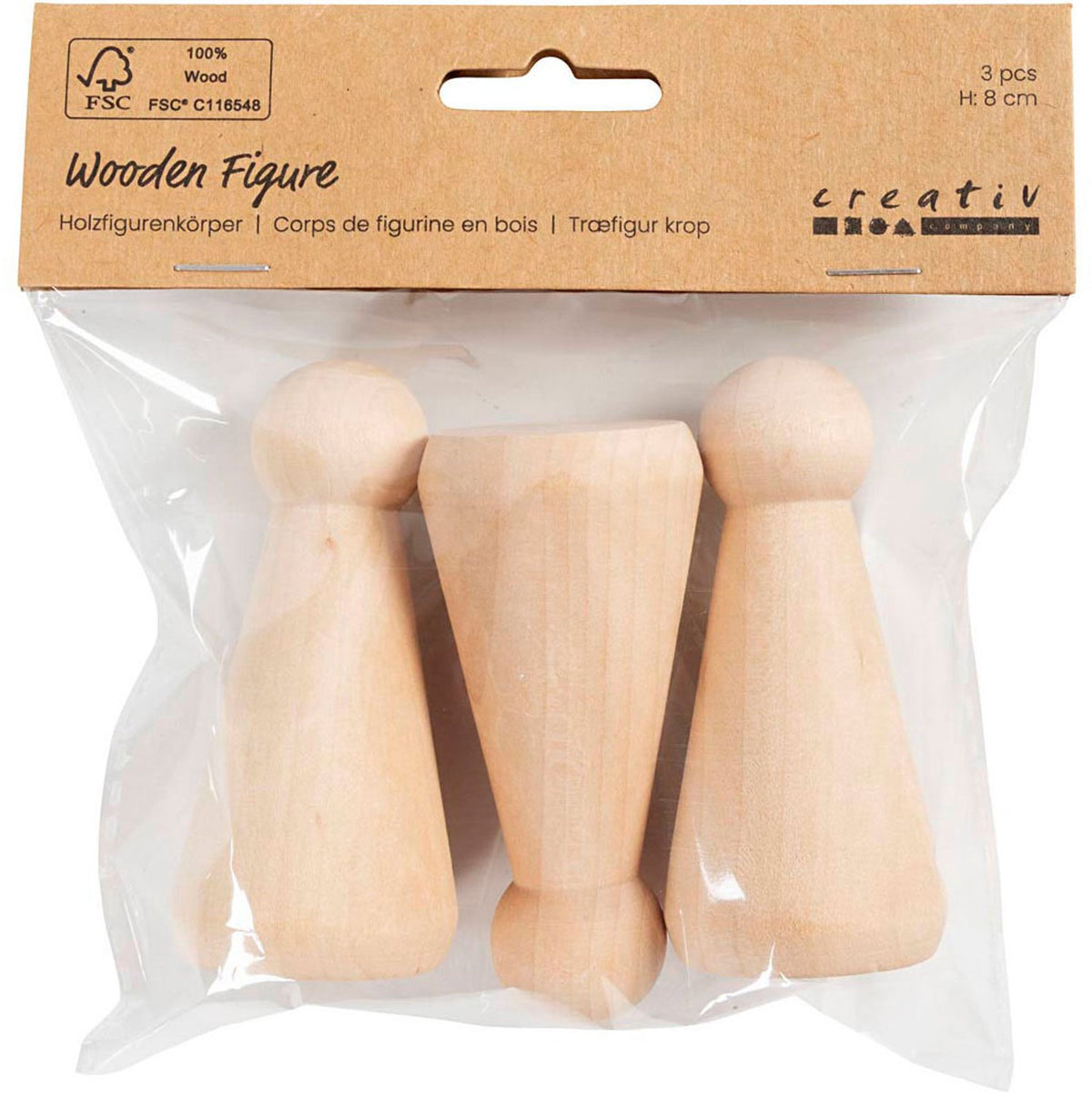 Creativ company houten vormen kegelvormenig 8cm - 3st.