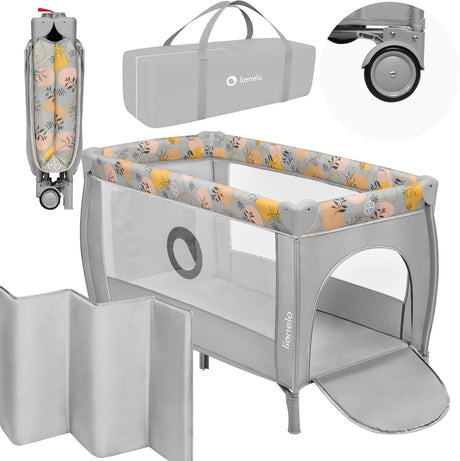Lionelo stefi plus – 2in1 campingbedje en reisbedje – 0-36 maanden tot 15 kg - tweede slaapniveau – matras t25 2 cm – zij-ingang met rits – snel inklapbaar – mesh zijkanten – 2 wielen met rem – transporttas – zijvak