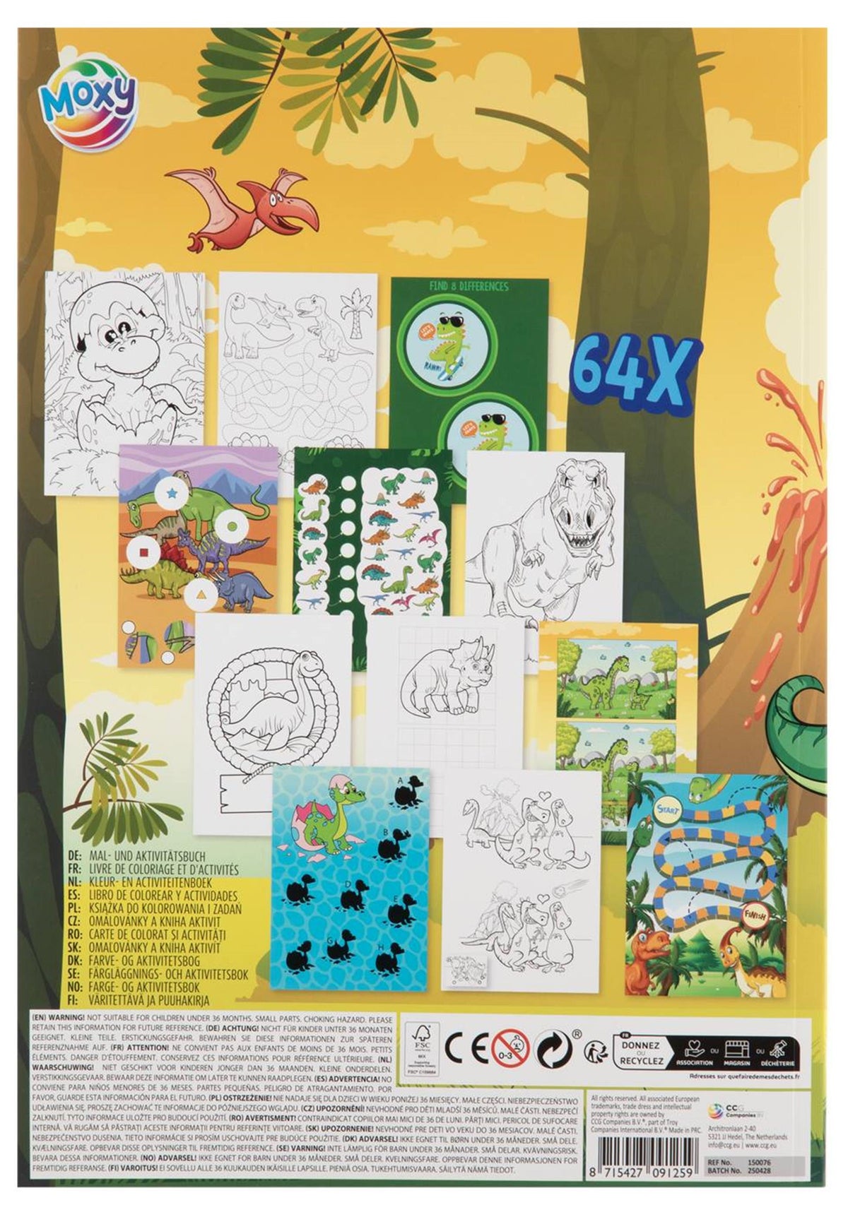 Moxy kleur activity boek dinosaur a4, 64 pagina's