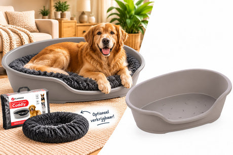 Flamingo mand tuck ovaal grijs – maat xl – 92×61×26 cm – duurzame kunststof hondenmand voor grote honden xl