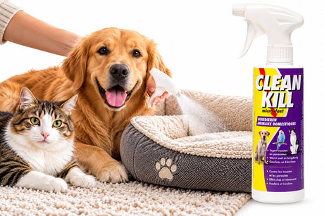 Flamingo vlooienspray – cleankill microfast spray 450ml – anti-parasietenspray – tegen vlooien – teken – luizen en mijten – voor meubels en tapijten – niet voor gebruik op dieren – gemaakt in europa