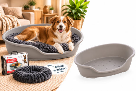Flamingo mand tuck ovaal grijs – maat l – 81×51×24 cm – stevige en comfortabele kunststof hondenmand voor middelgrote honden l