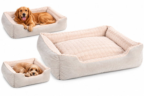 Flamingo hondenmand – hondenkussen – hondenbed – verona rechthoekig – beige – 100x80x25 cm – pluche mand met afneembare hoes en antislip bodem – wasbaar op 30°c m