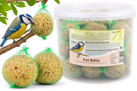 Flamingo vogelvoer – four seasons mezenbollen met net – emmer 35 stuks – 2.9 kg – rijk aan zaden vetten – voor buitenvogels