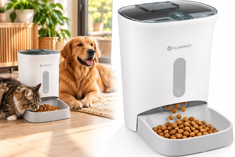 Flamingo automatische voerbar hond en kat – voederautomaat – met timerfunctie – 4,5l – model odion – wit