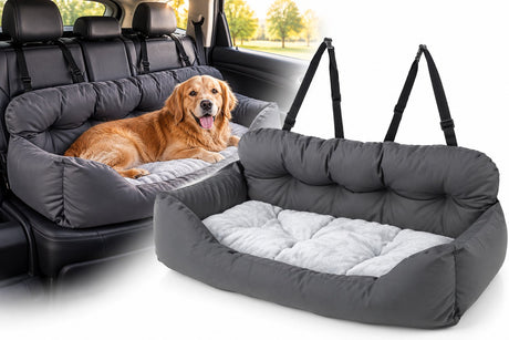 Flamingo autostoel hond – autostoel orlando grijs – 100x57x20cm – veilig comfortabel – voor achterbank xl