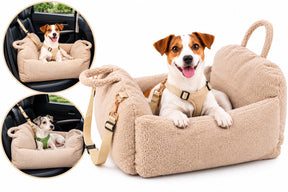 Flamingo autostoel hond – autostoel clifford beige – 60x60x33cm – veilig comfortabel – wasbare hoes