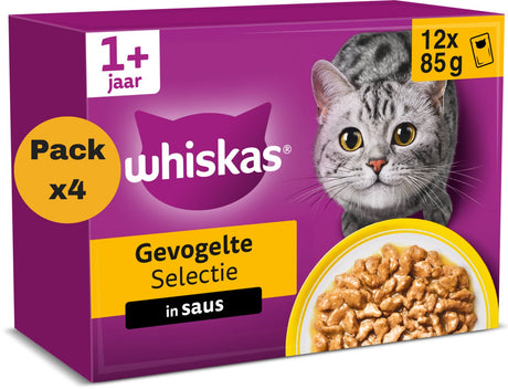 Whiskas kattenvoer - adult 1+ - gevogelte selectie in saus - 4x12x85g