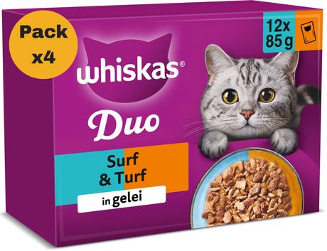 Whiskas kattenvoer - adult 1+ - duo surf turf in gelei - 4x12x85g