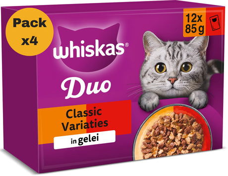 Whiskas kattenvoer - adult 1+ - duo classic variaties gelei - 4x12x85g