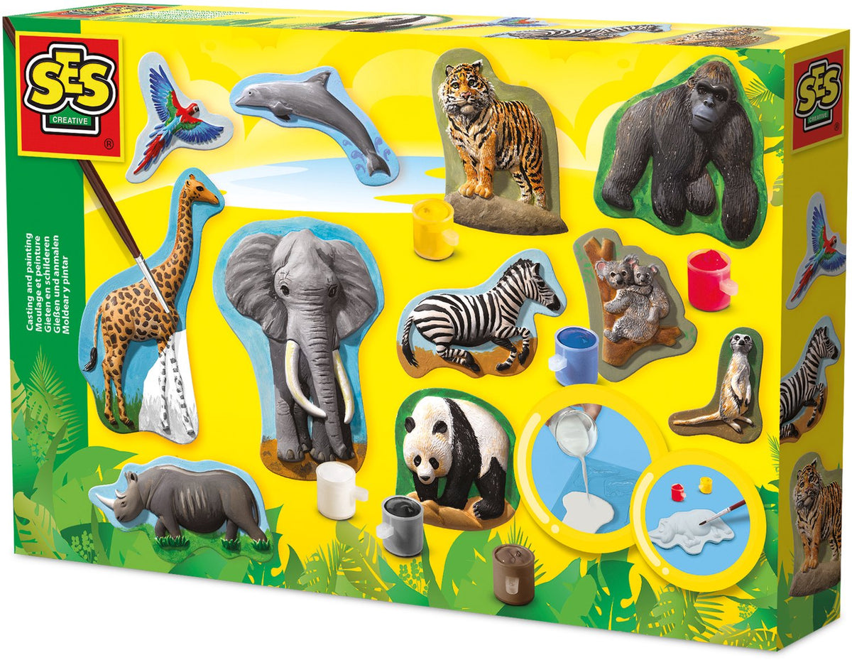 Ses creative - gieten en schilderen - dieren - gips gieten - maak een giraffe, gorilla, panda en meer - met vormpjes, gips, verf en penseel