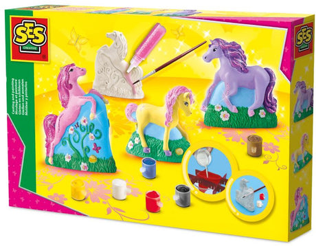 Ses creative - hobby pink - gieten en schilderen - 3 paarden - knutselen meisjes - sneldrogend - vanaf 5 jaar