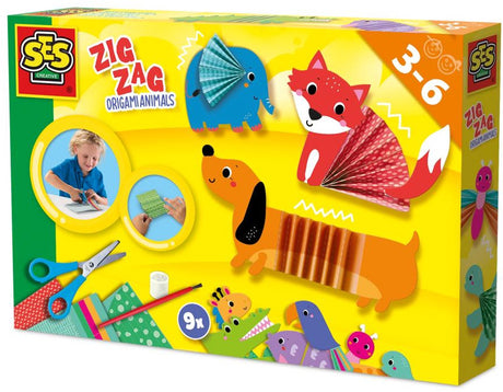 Ses creative - zig zag origami dieren - inclusief schaar - 9 grote dieren - met bedrukt vouwpapier - knutselen