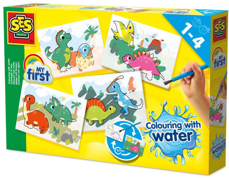 Ses creative my first kleuren met water - dino's - vanaf 1 jaar - 4 kaarten met kwast - baby speelgoed - knoeivrij - schoencadeautjes sinterklaas