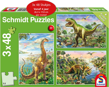 Schmidt - legpuzzel - avonturen met de dinosaurussen - 3 x 48 stukjes - kinderen - vanaf 4 jaar