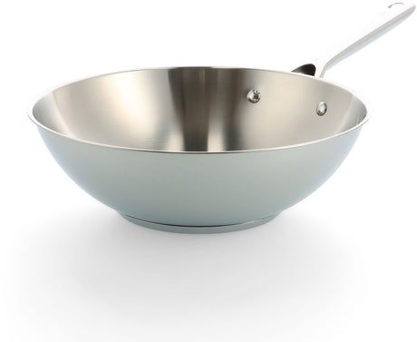 Bk sparkling uncoated wokpan 28cm – 4.2l – zonder antikleeflaag – wokpan inductie – rvs pan - ovenbestendig tot 230°c - rvs handgreep - zonder deksel - zilver