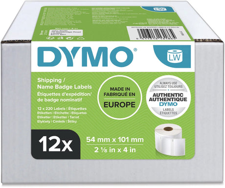 Dymo originele labelwriter grote verzendlabels naamkaarten | 54 mm x 101 mm | 12 rollen met elk 220 stuks (2640 zelfklevende etiketten)| geschikt voor de labelwriter labelprinters | gemaakt in europa